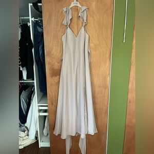 Azazie Cream Sleeveless Sundress with Halter Neckline